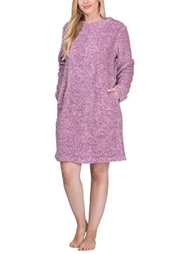 maluuna Damen Kuschelkleid aus super weichem Fleece, Farbe:Beere, Größe:S