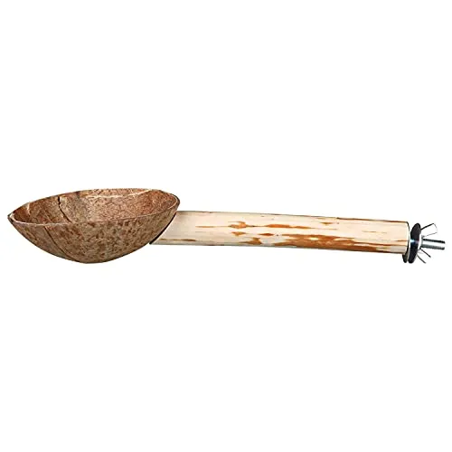 TRIXIE Vogel-Sitzstange mit Futternapf - Schraubbefestigung - Kokosnuss und Holz - 25 cm/ø 18 mm - 58747