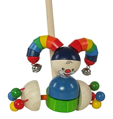 Hess Holzspielzeug 14422 - Schiebefigur aus Holz, Harlekin, handgefertigt, zum Schieben und Ziehen, für Kinder ab 12 Monaten, ca. 13 x 16 x 60 cm