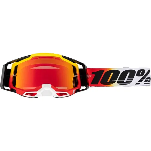 100% Racecraft 2 Extra Crossbrille mit Ogusto Gläsern - rot verspiegelt - Sportbrillen mit 17,5% größerem Sichtfeld, verbesserter Nasenanpassung und Anti-Beschlag-Beschichtung für optimale Sicht beim Sport.