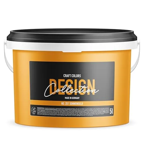 Craft Colors®️ Wandfarbe Sonnengelb edelmatt No.251 - 5 L - Hochwertige Innenwandfarbe in edlem Sonnengelb, ideal für kreative Raumgestaltungen. Geeignet für verschiedene Untergründe wie Beton und Holz.