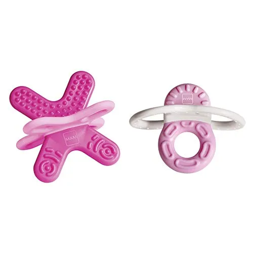 MAM Bite & Relax Set, extra leichte rosa Beißringe für Babys, schmerzlindernde Baby Zahnungshilfe für Vorder- und Backenzähne, ab 2+Monaten