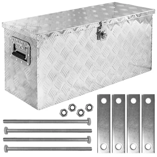 Trucky Anhänger-Deichselbox D080 aus Aluminium mit Montagesatz - Robuste Deichselbox aus Aluminium inklusive Montagesatz. Ideal für die sichere Befestigung an PKW-Anhängern, ohne Anbohren erforderlich. Mit hydraulischem Stoßdämpfer für einfaches Öffnen und sicheren Verschluss.