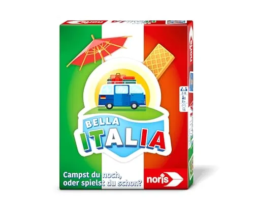 Noris 606262070 - Bella Italia (Kartenspiel ab 8 Jahre) - Campst du noch, oder spielst du schon? - Camping Spiel für Kinder & Erwachsene, 2-6 Spieler, ca. 15 Min. Spiele-Dauer