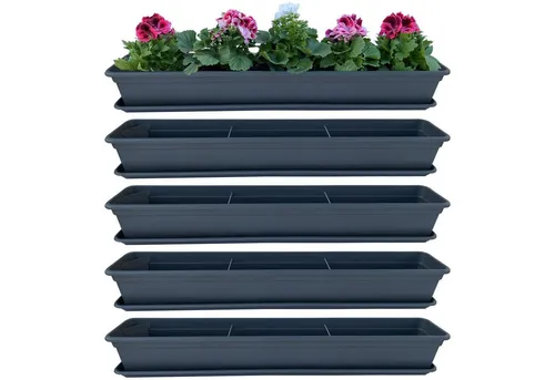 BURI Blumenkasten Set 4er Anthrazit 100cm mit Bewässerungssystem - Praktisches 4er Set Blumenkästen in Anthrazit mit integriertem Bewässerungssystem. Ideal für Balkon und Garten, robust und pflegeleicht. Perfekt zur kreativen Bepflanzung von Blumen, Kräutern und kleinen Pflanzen.