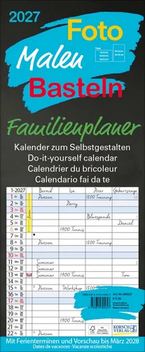Foto-Malen-Basteln Familienplaner schwarz 2027 Verlag Korsch