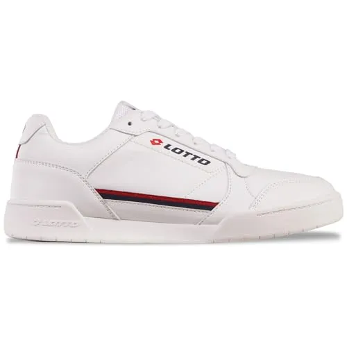 Lotto Unisex Sneaker, White/RED, 45 EU - Damen-Sneaker mit hohem Komfort durch Mesh-Zunge und zweifarbigen Ripsband, ideal für sportliche Aktivitäten und den Alltag.