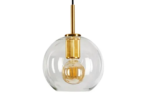 Hofstein Hängeleuchte Radda – Retro Pendellampe aus Metall in Gold mit klarem Glasschirm - Elegante Hängeleuchte für den Innenbereich, ideal für Wohnzimmer. Verstellbare Höhe von 120 cm, moderne runde Bauform und austauschbares E27-Leuchtmittel sorgen für flexibles Lichtdesign.