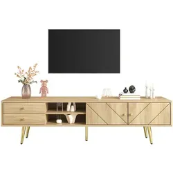Okwish TV-Schrank Braun, 160x42x36 cm - Stilvolles Lowboard für Ihr Wohnzimmer - Moderner TV-Schrank in warmer Holzoptik mit elegantem Rillendesign und goldenen Metallfüßen. Bietet vielseitigen Stauraum für Geräte und Dekoration und überzeugt durch seine robuste, pflegeleichte Oberfläche.