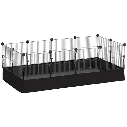 PawHut Kleintiergehege mit Bodenplatten - 12 Paneel Freilaufgehege für Kaninchen und Meerschweinchen - Flexibles Kleintiergehege mit wasserdichter Matte und stabiler Stahlkonstruktion für drinnen und draußen. Bietet eine sichere Spielzone und ist einfach zu reinigen, ideal für kleine Haustiere.