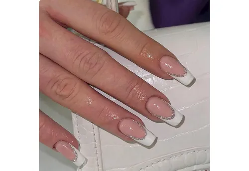 LuxusKollektion Kunstfingernägel 24 Stück Glitzer Nagel Kunst Falsche Nägel Lang Weiß Fran. Spitze