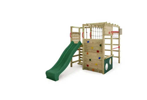 Klettergerüst Spielturm ActionArena mit Rutsche – Fatmoose - Spielplatz für den Garten: ActionArena mit Kletterwand, Reckstange und stabilen Pfosten für sicheres Spielen. 10 Jahre Garantie auf hochwertige Holzspielgeräte!