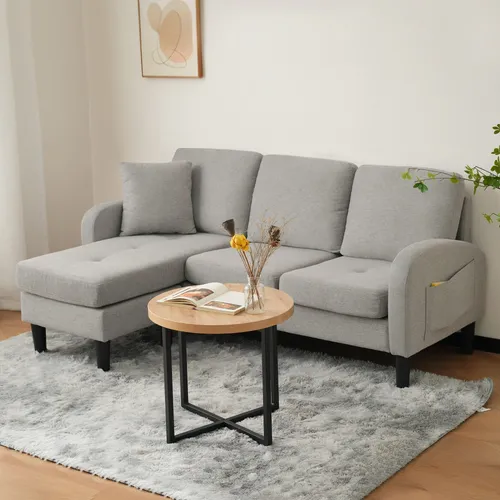Odikalo 3-Sitzer Chaiselongue Loungesofa in Beige/Grau