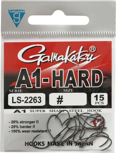Gamakatsu A1 LS-2263 Eyed Hooks Black - 15 Angelhaken, Größe:6
