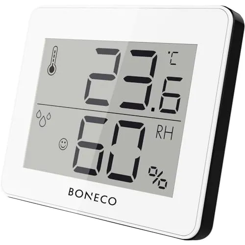 BONECO Thermo-Hygrometer X200 – digitale Anzeige der Raumtemperatur und relativen Luftfeuchtigkeit – 0 bis 50 ˚C, weiß