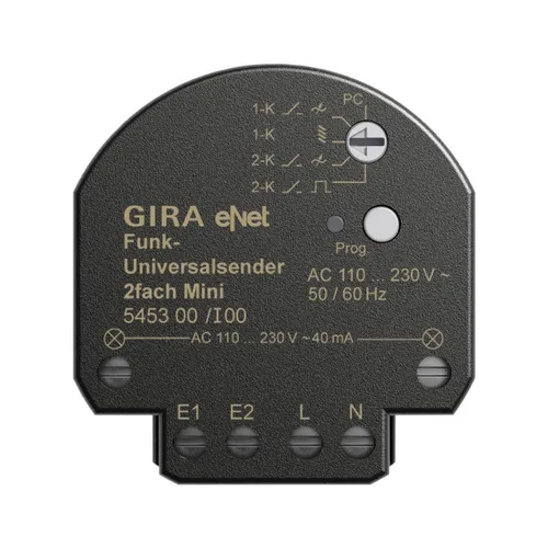 Gira 545300 Funk Universalsender Mini 2fach eNet - eNet Funk Universalsender für flexible Steuerung von Licht und Jalousien. Ideal für individuelle Automatisierung und Szenensteuerung über die eNet SMART HOME App.
