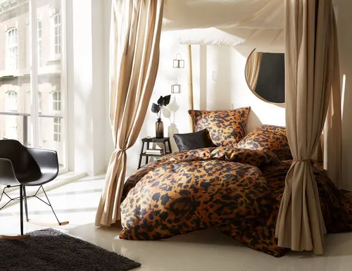 Bettwaesche-mit-Stil Mako Satin Bettwäsche Leopard braun (Garnitur 155x220 + 80x80 cm)