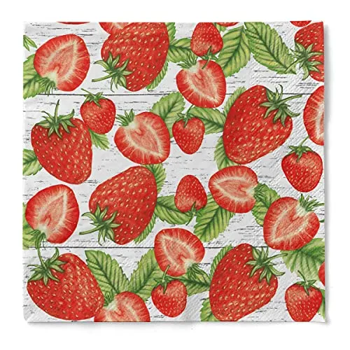 Sovie HORECA Tissue Servietten ERDBEEREN, 33 x 33 cm, 3-lagig, 100 Stück – fruchtiges Erdbeerdesign für Sommer, Feiern & Gastronomie – dekorative Papierservietten in Premiumqualität