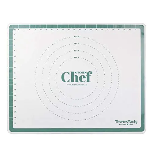 ThermoTasty All-in-One Arbeitsmatte, Teigmatte, Matte Unterlage aus Silikon, Rollen und Formen von Teig, Fondant mit Antirutsch und Antihaft-Funktion 50×40 cm