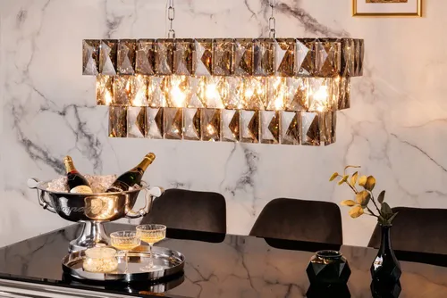 Riess-Ambiente Hängeleuchte KRISTALL 90cm edelgrau - Moderne Hängeleuchte für Esszimmer und Wohnzimmer, 5-flammig, ohne Leuchtmittel, aus hochwertigem Glas und Metall mit funkelnden Prismen für stilvolle Akzente.