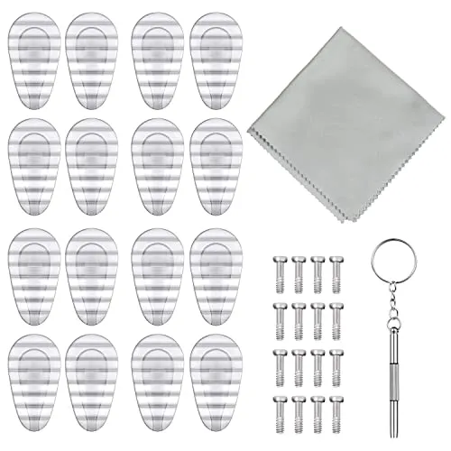 Brillen Reparatur Set,8 Paar Luftkammer Nasenpads Silikon, Rutschfeste Brille Nasenpads Weiche Silikon, Schraubbrillen Nasenpads mit Schrauben und Reinigungstuch