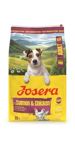 JOSERA Mini Adult Lachs & Huhn (1 x 10 kg) | Premium Trockenfutter für ausgewachsene Hunde Kleiner Rassen | mit Biotin | kleine Kroketten | mit leckerem Soßenpulver auch nass zu verfüttern | 1er Pack