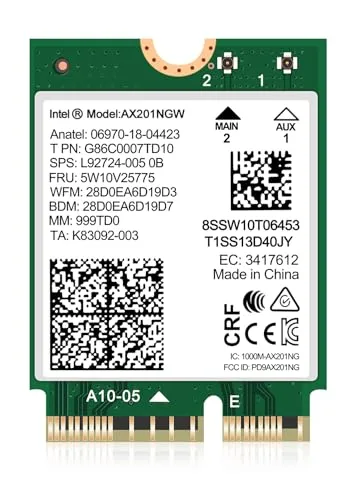 WiFi 6 Wireless Card Intel AX201 NGW. Only Support CNVio2 Protocol and Intel 10/11/12/13th Generation CPU, Bluetooth 5.2, 2400Mbps, Network Adapter for Laptop Support Windows 10/11 (64bit),Linux.
