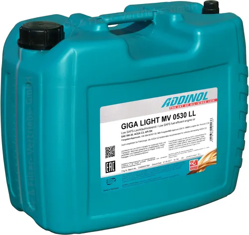 ADDINOL Giga Light MV0530LL 20 Liter SAE 5W-30 ACEA C3 VW50400 VW50700 20L