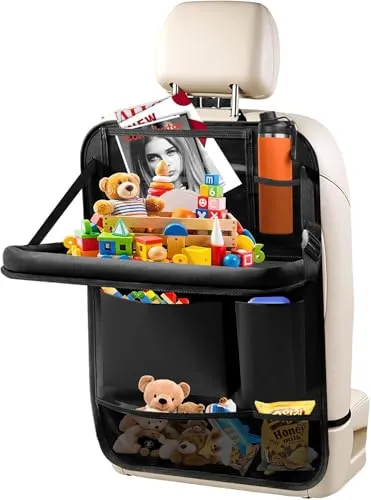Auto Rücksitz Organizer mit Klapptisch, Autositz Organizer, Wasserdichter Rückenlehnenschutz mit Tabletfach, Handyhalter Mehreren Taschen, Kinderfreundlicher Autositz Organizer für unterwegs