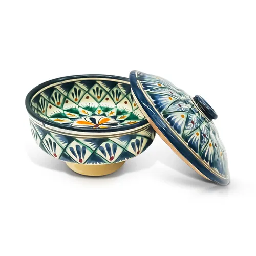 Usbekische Zuckerdose Mehrob Z2 Rischtan Handarbeit Keramik 250 ml, Ø 12 cm