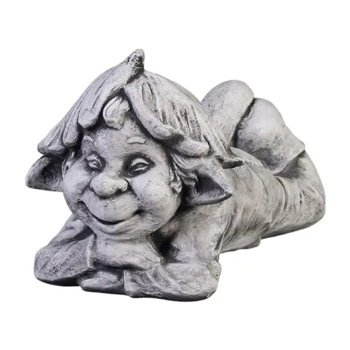 Gartenfigur Gnom großer Faulpelz - Frostsichere Steinfigur Wichtel, H. 24 cm, 13 kg – ideal für entspannte Gartengestaltung und ein humorvolles Ambiente.