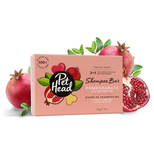 Pet Head Pomegranate Dog Shampoo Bar | Reinigung, Feuchtigkeit & Nährstoffe mit Kokosnussöl für weiches Glänzendes Fell | Tiergerecht | Natürliche Zutaten | Vegan | Ohne Parabene und Sulfate | 85g