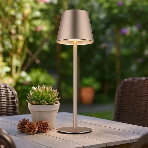 GLOBO LIGHTING LED Außen-Tischleuchte - Tischleuchten mit vielseitigem Design und 3 Verwendungsmöglichkeiten - als Tischleuchte oder Flaschenaufsatz. Stufenloser Touchdimmer und IP54-Schutz für langlebige Nutzung im Freien.