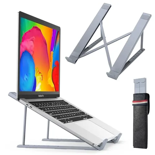 Support Pour Ordinateur Portable, Support Ordinateur Portable Réglables en Hauteur sur 6 Niveaux, Bureau d'ordinateur Ventilé en Aluminium Pour Ordinateur Portable 9-17'' - Gris