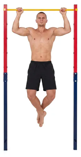 COSTWAY Turnreck, einzelne Turnstange, Reckstange 80-172 cm höhenverstellbar, Dip Station Stahl bis 330kg, Pull Up Bar für Kinder, Erwachsene, Rot