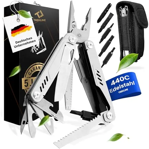 TREKLINE Premium Multitool Werkzeug aus rostfreiem Edelstahl – 28 Funktionen für Camping und Outdoor