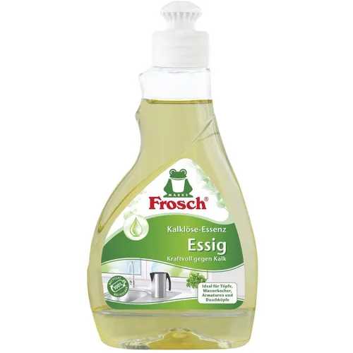 Erdal-Rex GmbH Frosch Essig Kalklöse-Essenz 300 ml - Entkalker mit natürlichem Fruchtessig, entfernt hartnäckige Kalkablagerungen und sorgt für strahlende Sauberkeit in Küche und Bad. Bio-Qualität mit naturbasierten Inhaltsstoffen für effektive Reinigung.