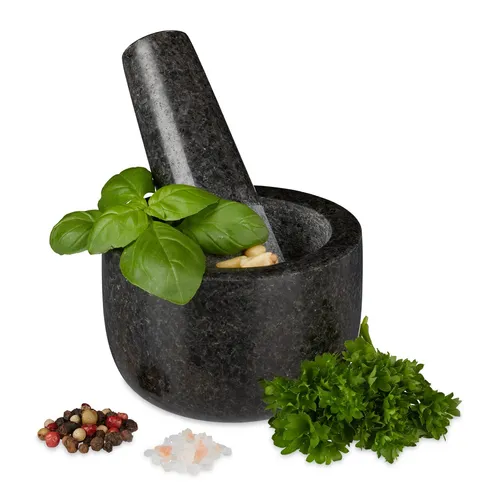 Mörser mit Stößel aus Granit – Küchenmörser für Gewürze - Mörser & Stößel aus robustem Granit, ideal zum Mahlen von Gewürzen und Kräutern, mit einer praktischen Größe von 8,5 cm und einer langlebigen Herstellergarantie von 1 Jahr.