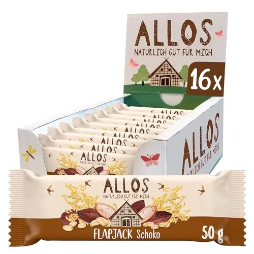 Allos Hafer Flapjack Schoko, Bio Riegel, Energieriegel, Sportriegel, Vegan, 16 x 50g