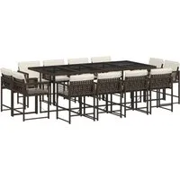 vidaXL 13-tlg. Garten-Essgruppe mit Kissen Braun Poly Rattan - Gartenmöbel-Set für entspannte Mahlzeiten im Freien, aus langlebigem und pflegeleichtem Poly Rattan mit klappbaren Stühlen für platzsparende Aufbewahrung.