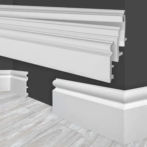 MARBET DESIGN Sockelleisten weiß HDPS Kunststoff - 2 Meter Fußleisten Profil Fußbodenleisten Abschlussleisten Boden Leisten Kabelkanal (HF- 2 120x15 mm, Musterstück)
