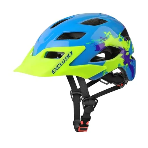 Exclusky Fahrradhelm für Kinder, verstellbar und sicher - Fahrradhelme für Jungen und Mädchen, ideal für BMX, Skateboarding und mehr. Mit abnehmbarem Visier, leichtem Design und hervorragendem Schutz für Kinder von 5-13 Jahren.