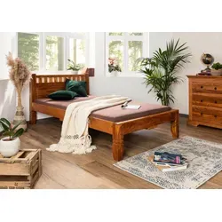 Massivmoebel24 Massivholzbett OXFORD – Akazie 120x200 cm - Hochwertiges Massivholzbett aus Akazie, honig lackiert, bietet Stabilität und zeitloses Design für Ihr Schlafzimmer.