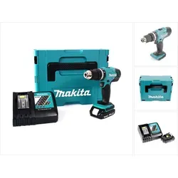 Makita DHP 453 RA1J Akku Schlagbohrschrauber 18 V - Akkuschrauber mit 42 Nm Drehmoment, inkl. 2 Ah Akku und Ladegerät - ideal für vielseitige Bohr- und Schraubanwendungen.