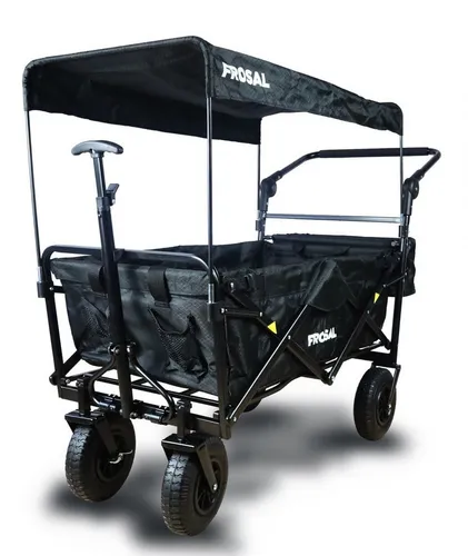 Frosal Bollerwagen Nick PRO faltbar mit Schiebegriff Dach & Bremse schwarz, faltbar schwarz