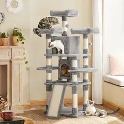 FEANDREA Kratzbaum 172cm - großer Katzenbaum mit 3 flauschigen Plattformen - Kratzbaum für Katzen, 6 Ebenen und 2 Höhlen, ideal für aktive Katzen und gemütliche Rückzugsmöglichkeiten.