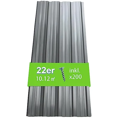 Thanaddo 22er Set Profilblech Trapezblech mit Schraube Blech Metall Dachblech Dach Platten Stahlblechdachplatten 10.12m² (G0034-01XX)