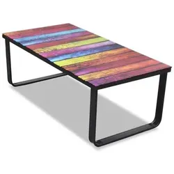 vidaXL Couchtisch mit Glasplatte - Beistelltisch fürs Wohnzimmer mit modernem Regenbogen-Aufdruck, stabiler Glasplatte und vibrationsabsorbierendem Eisengestell – ideal für elegantes Wohndesign.