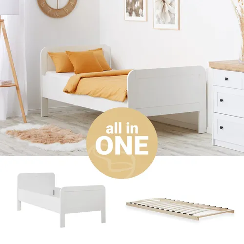 Homestyle4u 2652 Komfortbett 90x200 mit Lattenrost - Klassisches Seniorenbett in Weiß, bietet eine Komforthöhe für einfaches Ein- und Aussteigen. Inkl. höhenverstellbarem Lattenrost für optimalen Schlafkomfort und einfache Montage.