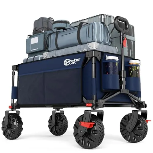 PORTAL Zusammenklappbarer Mehrzweckwagen mit Teleskopgriff, ideal für Garten und Strand - Handwagen mit 20,3 cm Rädern und einem aufrechten Teleskopgriff, der von 66 cm auf 82,5 cm ausziehbar ist. Perfekt zum Transport von Wäsche, Lebensmitteln und Gartengeräten.